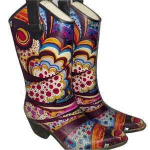 Funky Colorful Cowboy Rain Boots  Size 5 Pointed Toe EU 35